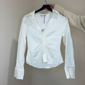 White Zara button down cropped shirt with rusched detail BNWT